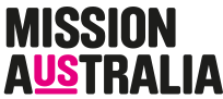 Mission Australia in chunky black letters with the US in Australia in pink and underlined